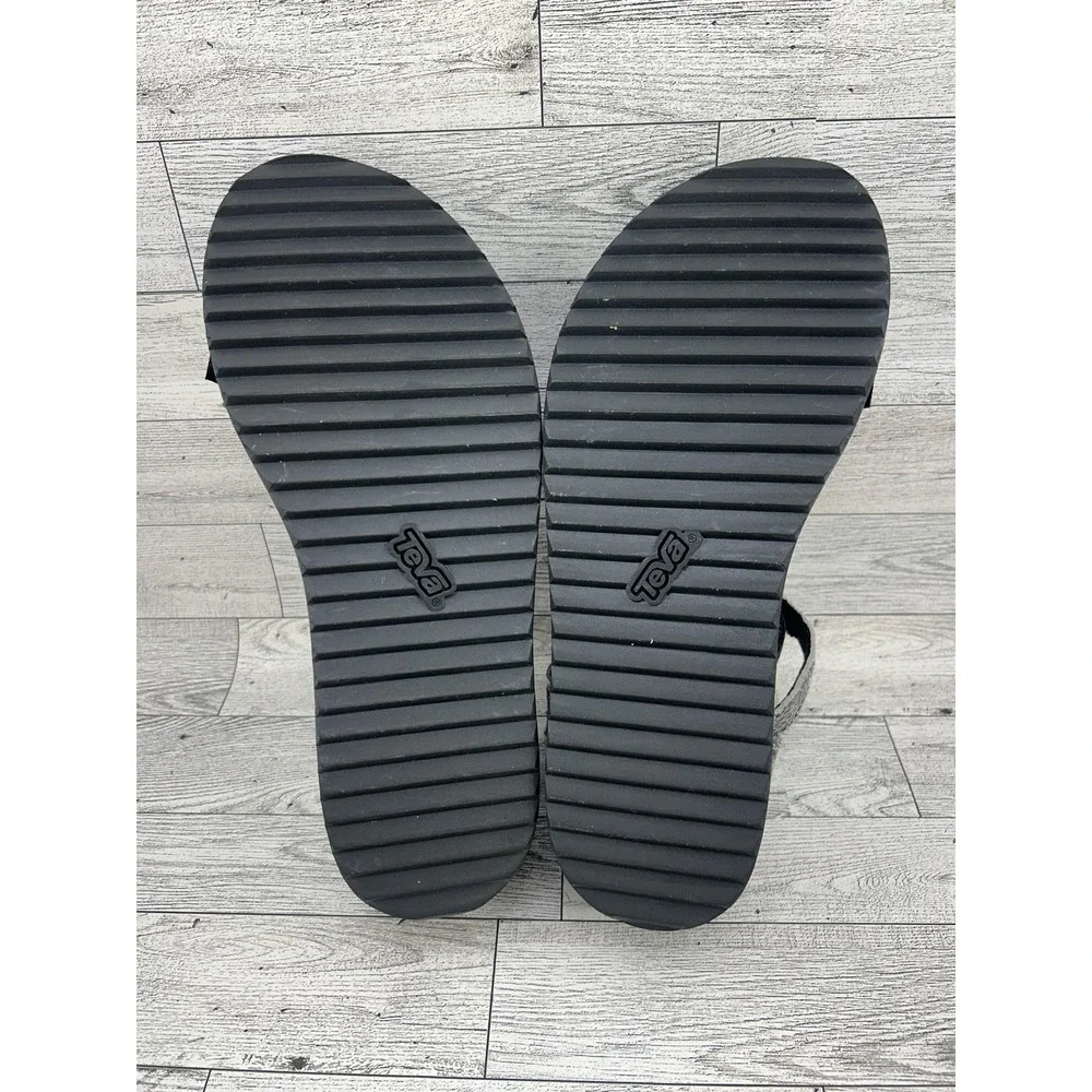 Teva Flatform Universal Shoes Womens Size 9 Black Crackle Strap Platform Sandals